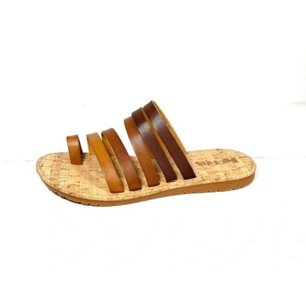 Korks 6 M Shay Toe Loop Sandals Flat Slides Brown Multi Strappy Faux Leather